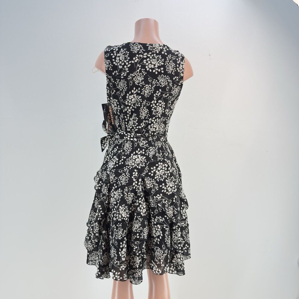 NWT Signature by Robbie Bee 8 Petite Ruffle Dress Women's Black White  NWT - Picture 2 of 16